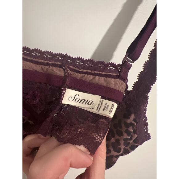 Soma Triangle Lace Trim Bralette – Size Medium – Leopard/Plum - Picture 3 of 5